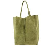 modamoda de - T163 - Ital. Shopper Large con tasca interna in pelle, Olivgrün Wildleder, Large