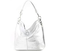 modamoda de - T177 - ital. Borsa a tracolla in pelle da donna, Colore:argento