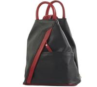 modamoda de - T180 - ital Borsa da donna zaino in nappa, Colore:Nero/Rosso Scuro