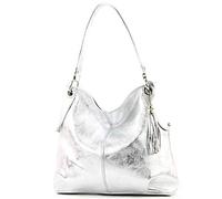 modamoda de - T185 - ital. Borsa a tracolla in pelle da donna, Colore:argento