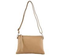 modamoda de - T186 - Pochette italiana in pelle con tracolla media, Colore:beige