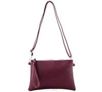 modamoda de - T186 - Pochette italiana in pelle con tracolla media, Colore:Bordeaux viola