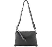 modamoda de - T186 - Pochette italiana in pelle con tracolla media, Colore:colore grigio antracite