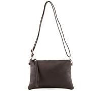modamoda de - T186 - Pochette italiana in pelle con tracolla media, Colore:dark Chocolate
