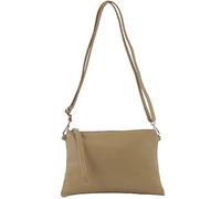 modamoda de - T186 - Pochette italiana in pelle con tracolla media, Colore:fango