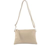 modamoda de - T186 - Pochette italiana in pelle con tracolla media, Colore:grigio Beige