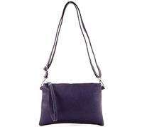 modamoda de - T186 - Pochette italiana in pelle con tracolla media, Colore:scuro Viola