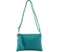 modamoda de - T186 - Pochette italiana in pelle con tracolla media, Colore:turchese blu
