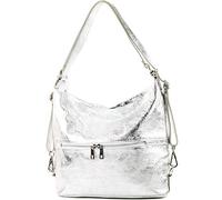 modamoda de - T189 - ital. Borsa da donna a tracolla 2in1 in pelle, Colore:argento