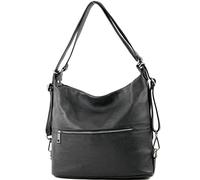 modamoda de - T189 - ital. Borsa da donna a tracolla 2in1 in pelle, Colore:Nero