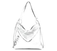 modamoda de - T192 - Borsa zaino da donna 2 in 1 in pelle, Argento metallizzato, L