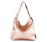 modamoda de - T192 - Borsa zaino da donna 2 in 1 in pelle, oro rosa metallizzato, L