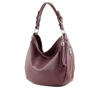 modamoda de - T200 - borsa a tracolla/spalla in pelle ital, Colore:Bordeaux viola