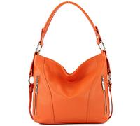 modamoda de - T202 - Borsa a mano/tracolla da donna italiana in pelle, Colore:arancione