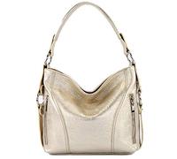 modamoda de - T202 - Borsa a mano/tracolla da donna italiana in pelle, Colore:Lightgold Metallic