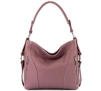 modamoda de - T202 - Borsa a mano/tracolla da donna italiana in pelle, Colore:Rosa Antico