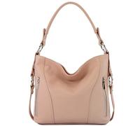 modamoda de - T202 - ital. Borsa a tracolla da donna in pelle, Rosabeige, Medium