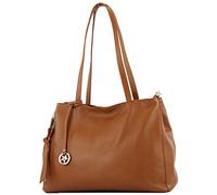 modamoda de - T205 - Borsa italiana a tracolla/manico in pelle, Colore:Cognac