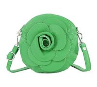 modamoda de - T225 - ital. Borsa a tracolla fiore piccola vera pelle, Verde foglia, S
