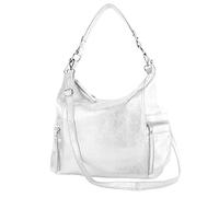 modamoda de - T229 - Borsa a tracolla in pelle, Argento metallizzato, L