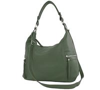 modamoda de - T229 - Borsa a tracolla in pelle, verde bottiglia, L