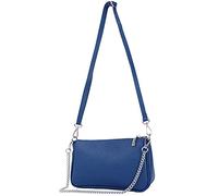 modamoda de T237 Borsa a tracolla in pelle, con catena in argento e tracolla regolabile, 22 x 14 x 5 cm, fatta a mano in Italia, Blu, s