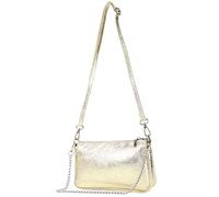 modamoda de - T237 - Borsa a tracolla piccola in pelle italiana, Dorato chiaro metallico, S