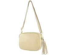 modamoda de - T240 - Borsa a tracolla piccola in vera pelle, crema, S