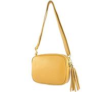 modamoda de - T240 - Borsa a tracolla piccola in vera pelle, giallo senape, S