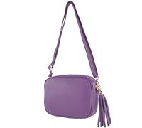 modamoda de - T240 - Borsa a tracolla piccola in vera pelle, Lilla, S