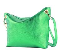 modamoda de T243 Borsa a tracolla da donna in pelle made in Italy, Verde metallizzato, s
