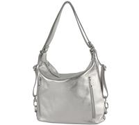 modamoda de - T249 - ital. Zaino da donna 2 in 1 in pelle, Argento metallizzato, m