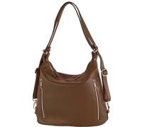 modamoda de - T249 - ital. Zaino da donna 2 in 1 in pelle, marrone cioccolato, m