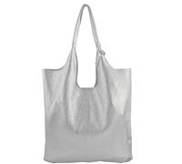 modamoda de T264 Borsa a tracolla da donna in pelle, realizzata a mano in Italia, 40 x 3 x 35 cm, con tasca interna rimovibile, morbida pelle, Argento metallizzato, L