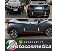 Modanature paraurti ant+post+laterale rosso lucido per Nissan Micra 2017-2024-.,