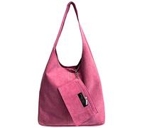 Modarno Borsa a tracolla da donna in pelle scamosciata pochette, borsa a tracolla, shopper, da donna, in vera pelle (Rosa Gomma)