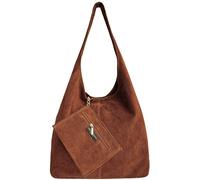 Modarno Borsa a tracolla da donna in pelle scamosciata pochette, borsa a tracolla, shopper, da donna, in vera pelle (Marrone Acceso)