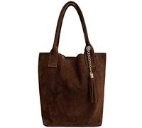 Modarno Borsa shopper da donna in vera pelle scamosciata, con custodia per gioielli dello stesso colore - Borsa a mano - Borsa a spalla (Testa di Moro)