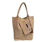 Modarno Borsa shopper da donna in vera pelle scamosciata, con custodia per gioielli dello stesso colore - Borsa a mano - Borsa a spalla (Taupe Chiaro)