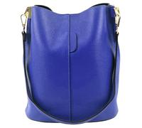 Modarno Borsetta a Secchiello Giulia in Vera Pelle Dollaro 23x16x27 cm (Blu Elettrico)