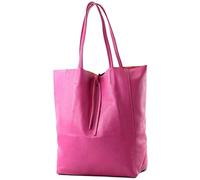Modarno Shopper Bag a spalla in pelle con doppio manico, Shopper Large con tasca interna in pelle (Fucsia)