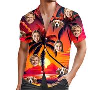 Modaworld Camicia Hawaiana Uomo con Stampa Personale del Viso | Camicia Floreale Personalizzata con Foto per Estate, Spiaggia e Feste | Leggera in Poliestere, Taglie M-3XL