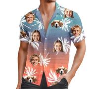 Modaworld Camicia Hawaiana Uomo con Stampa Personale del Viso | Camicia Floreale Personalizzata con Foto per Estate, Spiaggia e Feste | Leggera in Poliestere, Taglie M-3XL