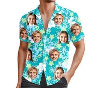 Modaworld Camicia Uomo con Stampa Foto del Viso Personalizzata | Camicia Hawaiana Floreale Estiva per Spiaggia e Feste | Poliestere Leggero, Taglie Disponibili (M-3XL)