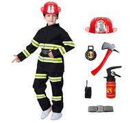 Modaworld Costume Pompiere Bambino 8 Pezzi, Vigile Del Fuoco, Bambini Pompiere Giochi Di Ruolo Costume, Regali Per Giochi Di Finzione Per Bambini Dai 3 Ai 16 Anni, Esercitazioni Antincendio