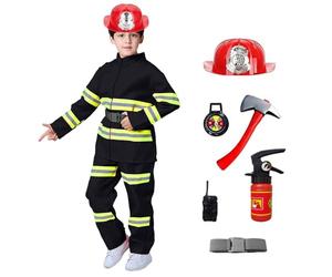 Modaworld Costume Pompiere Bambino 8 Pezzi, Vigile Del Fuoco, Bambini Pompiere Giochi Di Ruolo Costume, Regali Per Giochi Di Finzione Per Bambini Dai 3 Ai 16 Anni, Esercitazioni Antincendio