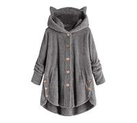 Modaworld Felpa Donne con Orecchie di Gatto Felpa Manica Lunga in Peluche Patchwork Hoodie Ragazze con Bottoni Loose Fit Giacca Cappotti Streetwear