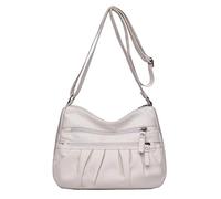 ModaZeal Borse in pelle morbida PU per le donne Multi tasche borsa a tracolla borse a tracolla da donna borse da viaggio leggere borsa a tracolla impermeabile, Beige e bianco., 11 inches medium