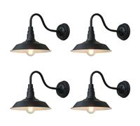 Moddeny 4 Pezzi Applique da parete per esterni impermeabile IP54 vintage Lampada da parete per esterni a collo d'oca in ferro da 9,8 pollici Lampada da parete per fienile da parete nera per garage