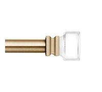 MODE Premium Collection - Bastone per tenda da 3,8 cm di diametro, con terminali quadrati trasparenti e asta regolabile da parete in acciaio, per finestre da 91,4 a 182,9 cm, colore: oro caldo